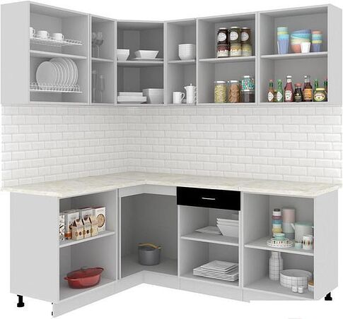 Готовая кухня Кортекс-мебель Корнелия Экстра 1.5x2.1м (белый/береза/королевский опал)