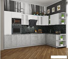 Готовая кухня Интерлиния Мила Пластик 1.88x3.4 правая (мрамор/белый глянец/кастилло темный) Готовая кухня Интерлиния Мила Пластик 1.88x3.4 правая (мрамор/белый глянец/кастилло темный)