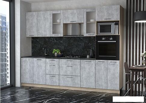 Готовая кухня Интерлиния Мила 2.8 ВТ (бетон/бетон/кастилло темный)
