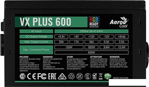 Блок питания AeroCool VX-600 Plus RGB