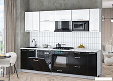 Готовая кухня Интерлиния Мила Gloss 2.7-ПМ2 (черный глянец/белый глянец/белый гранит)