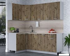 Готовая кухня Интерлиния Мила Лайт 1.2x2.1 (дуб веллингтон/дуб веллингтон/травертин серый)