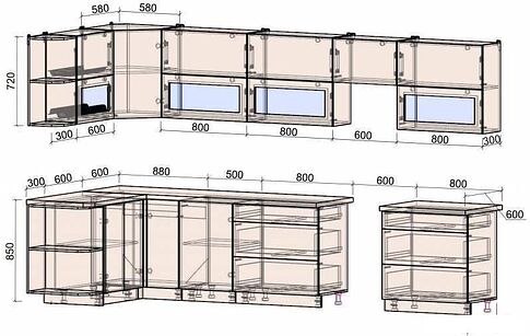 Готовая кухня Интерлиния Мила Матте 1.5x3.6 Б правая (белый-белый-кастилло темный)