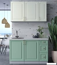 Готовая кухня Интерлиния Мила Шато 1.3А (белый/мята/бискайская сосна)