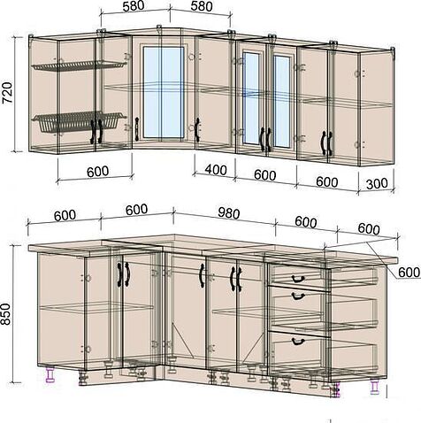Готовая кухня Интерлиния Мила Крафт 1.2x2.2 (дуб королевский)