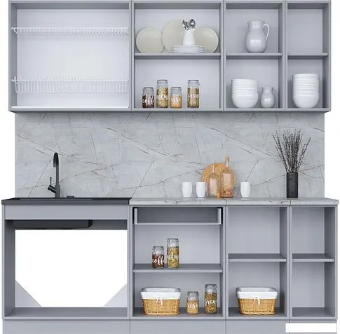 Готовая кухня Интерлиния Мила 21 (персидский жемчуг/антрацит/травертин серый)