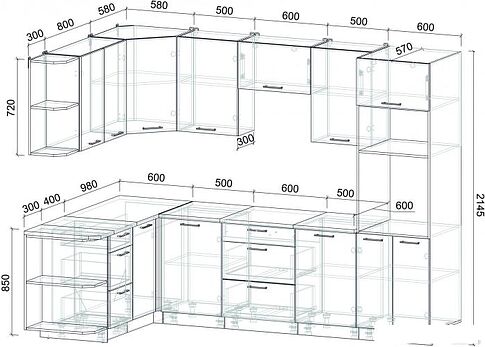 Готовая кухня Интерлиния Мила Лайт 1.68x2.8 правая (белый платинум/бетон/бискайская сосна)