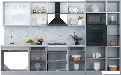 Готовая кухня Интерлиния Мила Пластик 3.4 (туманный глянец/антрацит/бискайская сосна)