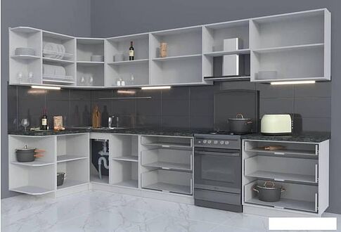 Готовая кухня Интерлиния Мила Матте 1.5x3.6 Б правая (белый-белый-кастилло темный)