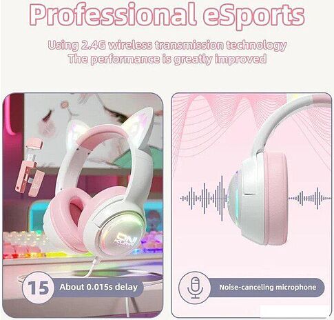 Наушники Onikuma GT838 Cat Ear (белый/розовый)