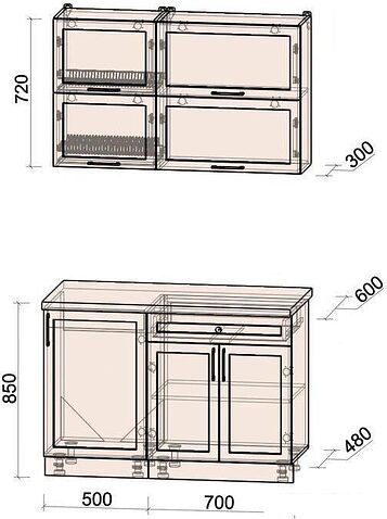 Готовая кухня Интерлиния Тренд 1.2Б (луна/луна/бискайская сосна)