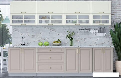 Готовая кухня Интерлиния Мила Шато 3.0Б (белый/луна/серый каспий)