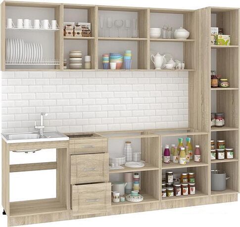 Кухня Кортекс-мебель Корнелия Ретро 2.6м без столешницы (дуб сонома)