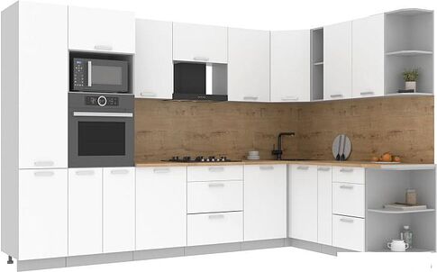 Готовая кухня Интерлиния Мила Лайт 1.88x3.2 правая (белый платинум/белый платинум/дуб бунратти)