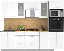 Готовая кухня Интерлиния Мила 2.6 ВТ (белый платинум/белый платинум/дуб бунратти)