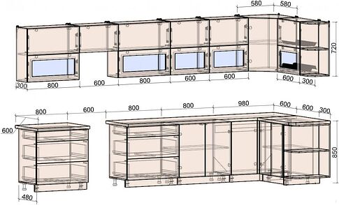 Готовая кухня Интерлиния Мила Матте 1.5x4.0 Б правая (индиго/индиго глянец/кастилло темный)