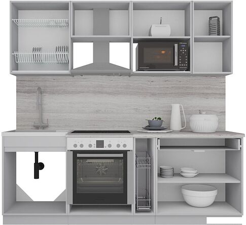 Готовая кухня Интерлиния Мила Gloss 2.2 (графит софт/графит софт/травертин серый)