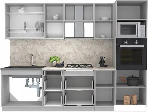 Готовая кухня Интерлиния Мила Лайт 2.8 ВТ (белый платинум/белый платинум/дуб бунратти)