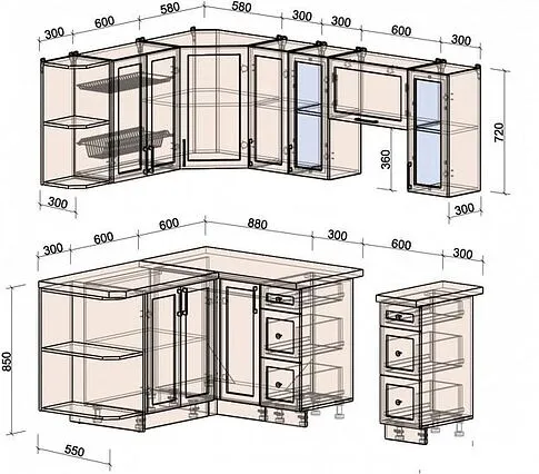 Готовая кухня Интерлиния Тренд 1.5x2.1 левая (мята/белый/бискайская сосна)