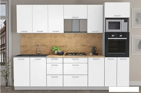 Готовая кухня Интерлиния Мила Лайт 2.8 ВТ (белый платинум/белый платинум/дуб бунратти)