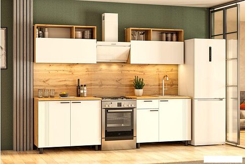 Готовая кухня Mio Tesoro Монако 2.0м (дуб золотой/белый матовый/дуб вотан)