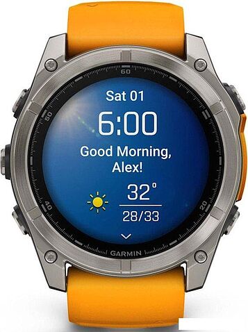 Умные часы Garmin Fenix 8 Sapphire 51мм (титановый, оранжевый силиконовый ремешок)