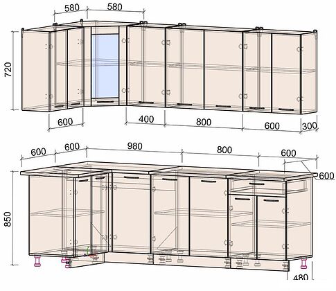 Готовая кухня Интерлиния Мила 12x24 (дуб золотой-антрацит-дуб бунратти)