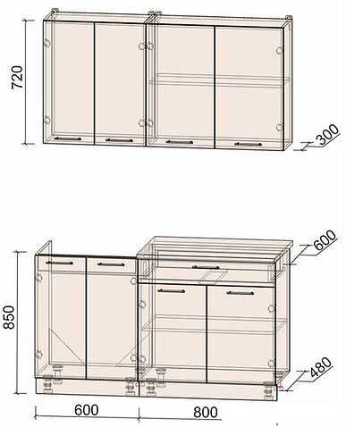 Готовая кухня Интерлиния Мила Лайт 1.4-60 (дуб белый-дуб золотой-дуб бунратти)