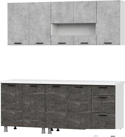 Готовая кухня SV-Мебель Модус 2.0м ЛДСП без столешниц (белый/цемент светлый/камень темный)