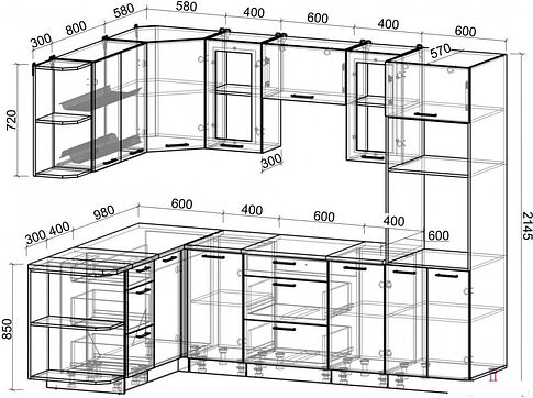 Готовая кухня Интерлиния Мила Gloss 1.68x2.6 левая (белый глянец/графит софт/травертин серый)