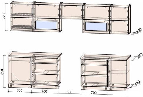 Кухня Интерлиния Мила Матте 3.1 Б (слоновая кость/пепел/травертин серый)