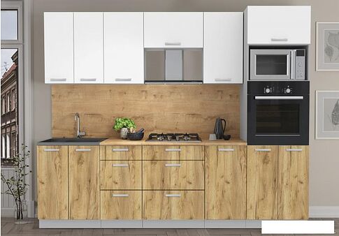 Готовая кухня Интерлиния Мила Лайт 2.6 ВТ (белый платинум/дуб золотой/дуб бунратти)