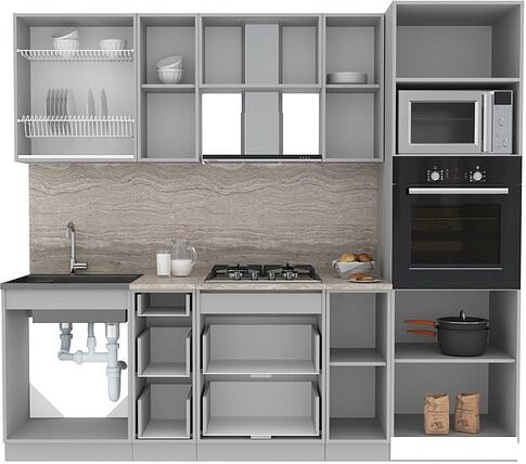 Готовая кухня Интерлиния Мила Лайт 2.4 ВТ (белый платинум/дуб золотой/дуб бунратти)