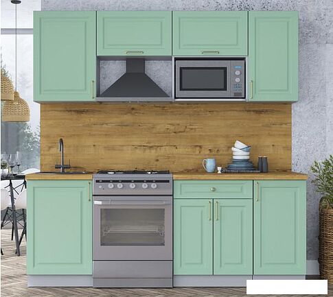 Готовая кухня Интерлиния Мила Шато 2.1В (мята/мята/дуб бунратти)