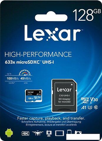 Карта памяти Lexar 633x microSDXC LSDMI128BB633A 128GB (с адаптером)
