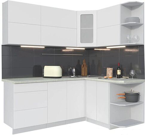 Готовая кухня Интерлиния Мила Матте 1.5x2.0 А правая (белый-белый-опал светлый)