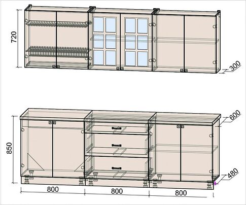 Готовая кухня Интерлиния Мила Деко 2.4Б (черный/белый/дуб бунратти)
