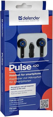 Наушники с микрофоном Defender Pulse 420 (черный/синий) [63423]