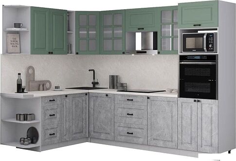 Готовая кухня Интерлиния Мила Деко 1.88x2.8 LV (керамика/мята/опал светлый)