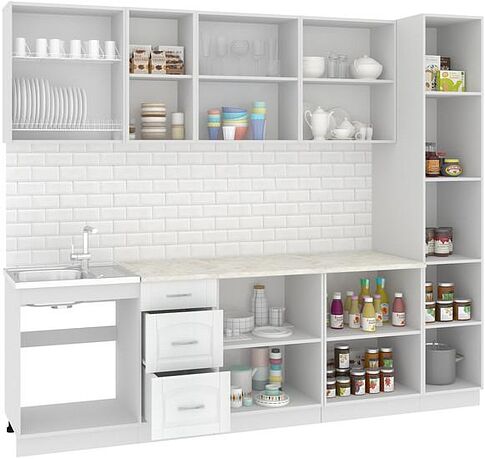 Готовая кухня Кортекс-мебель Корнелия Ретро 2.6 без столешницы (ясень белый)