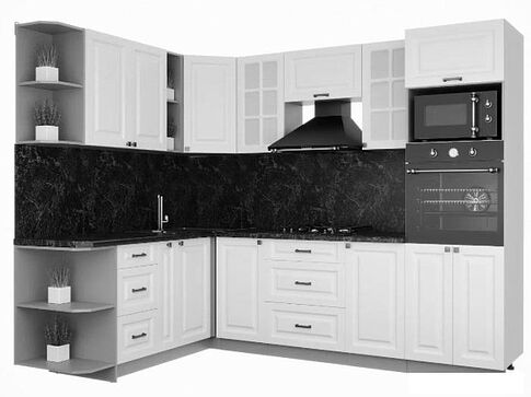 Готовая кухня Интерлиния Мила Деко 1.88x2.6 правая (белый-белый-кастилло темный)