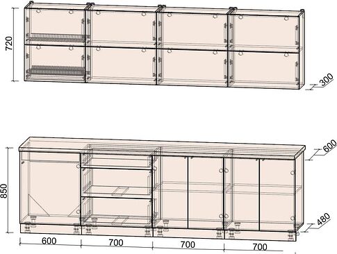 Кухонный модуль Интерлиния Мила Матте 2.7 А (белый/черный/дуб бунратти)