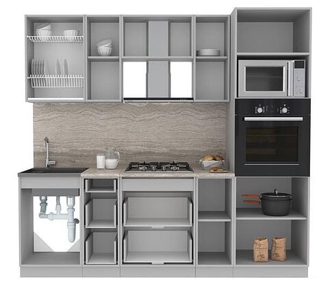 Готовая кухня Интерлиния Мила Лайт 2.3 ВТ (бетон/антрацит/травертин)