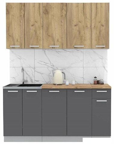 Готовая кухня Интерлиния Мила Лайт 1.7-60 (дуб золотой-антрацит-дуб бунратти)