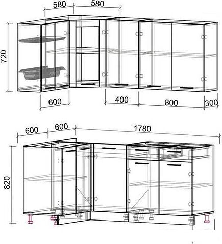 Готовая кухня Интерлиния Мила 12x18 без столешницы (белый платинум/дуб серый)
