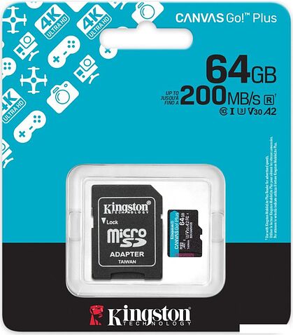 Карта памяти Kingston Canvas Go! microSDXC 64GB SDCG4/64GB (с адаптером)