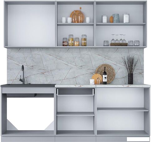 Готовая кухня Интерлиния Мила Лайт 2.2 (персидский жемчуг/персидский жемчуг/травертин серый)