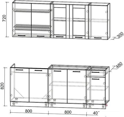 Готовая кухня Интерлиния Мила 20 без столешницы (серебристый/антрацит)