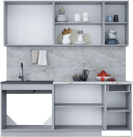 Готовая кухня Интерлиния Мила Лайт 2.0 (дуб веллингтон/дуб веллингтон/травертин серый)