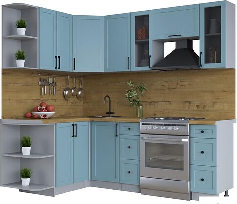 Готовая кухня Интерлиния Тренд 1.5x2.2 левая (океан/океан/дуб бунратти)